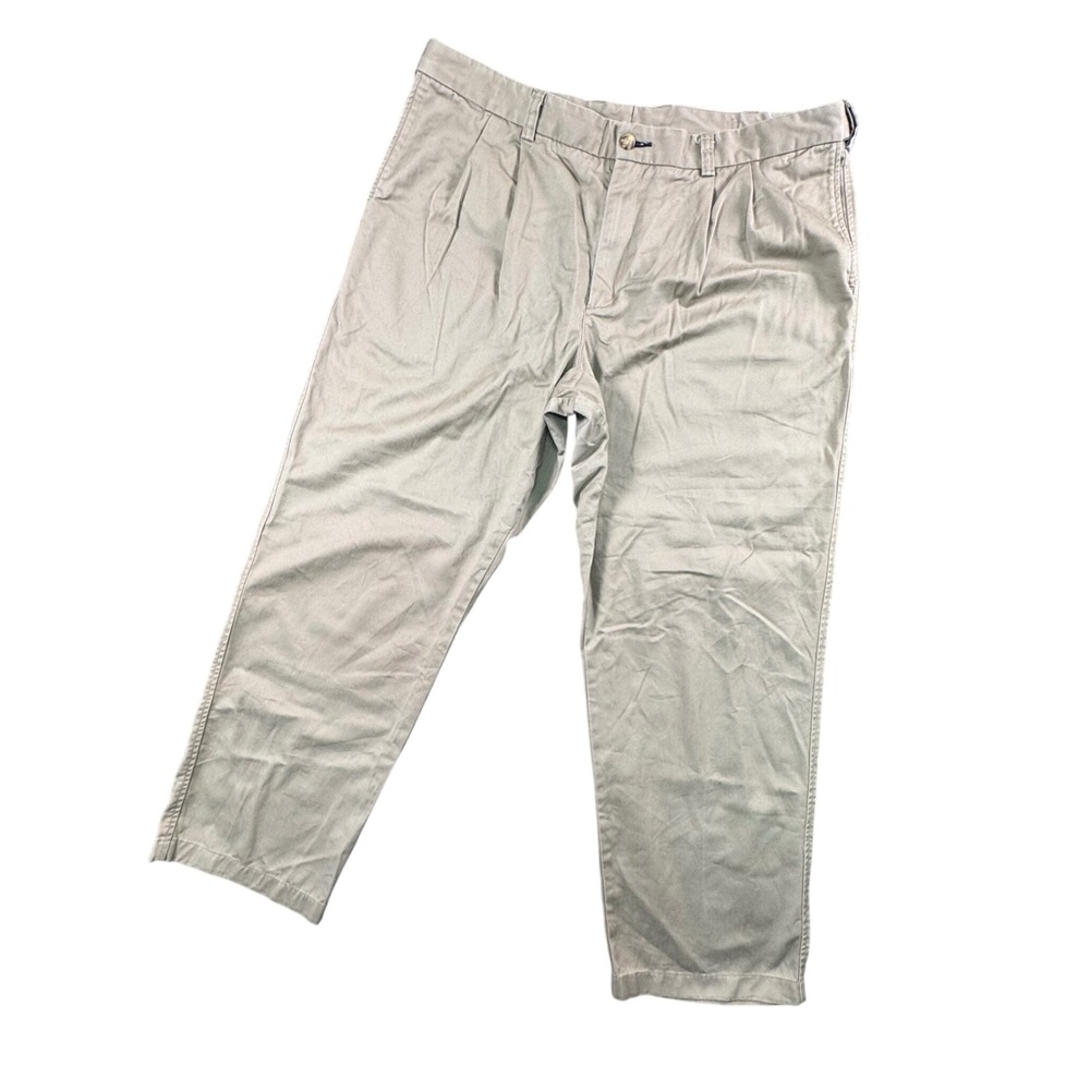 Duluth Trading Co Mens Pleated Chino Pants 42x32 Workwear Khaki Cotton
